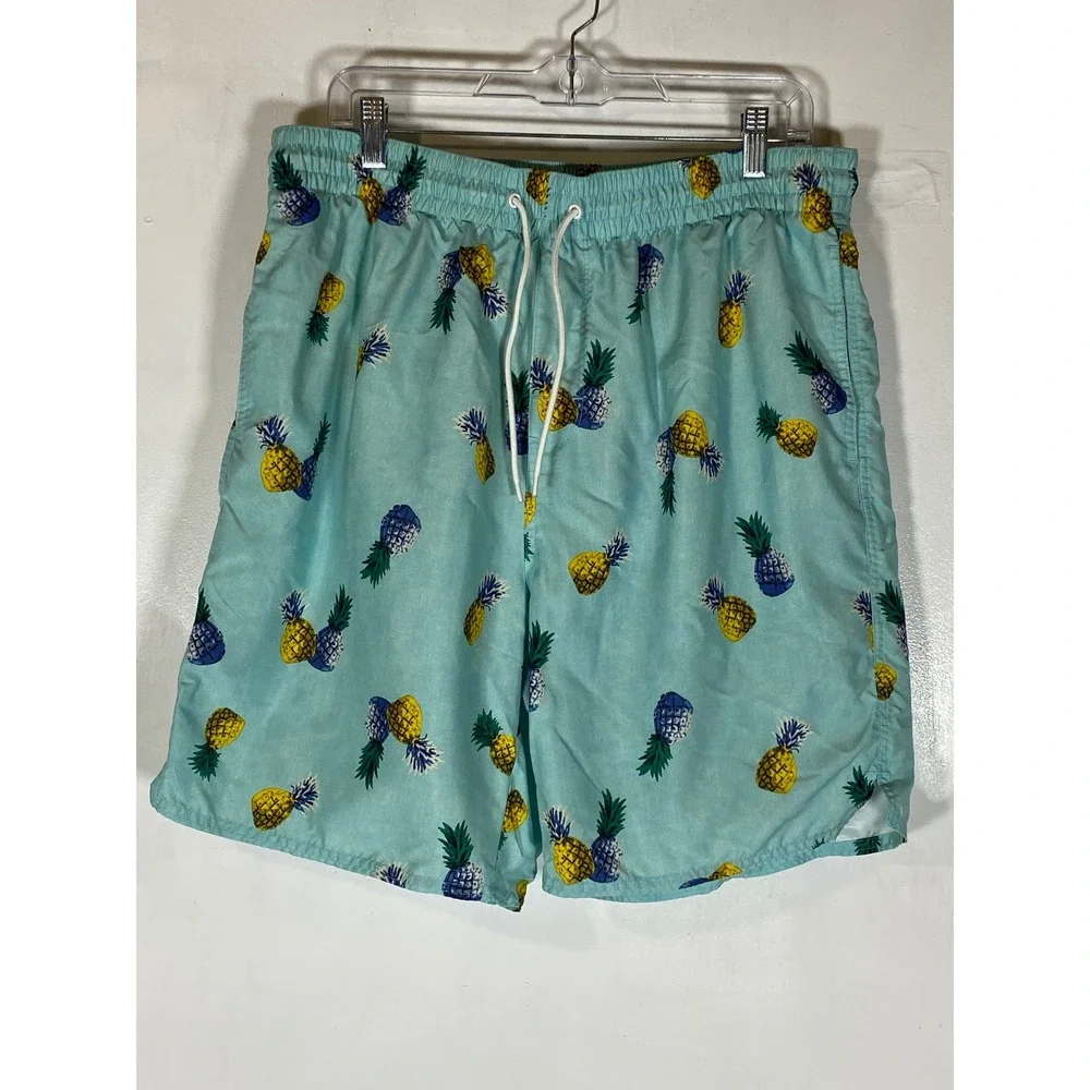 Old Navy Pineapple Swim Trunks Aqua Blue Tropical Drawstring Lined Men's L